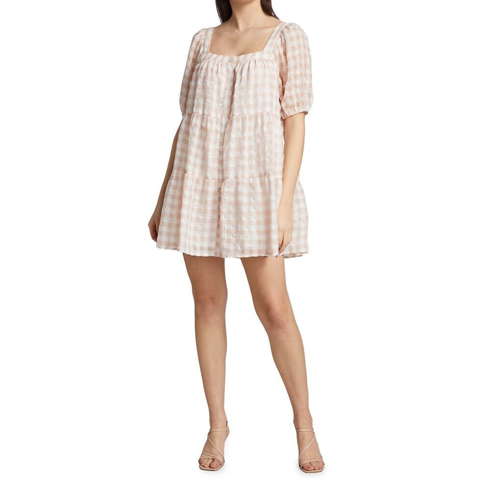 New En Saison Value Mini Dress Pink/White Gingham Check Women's Size M